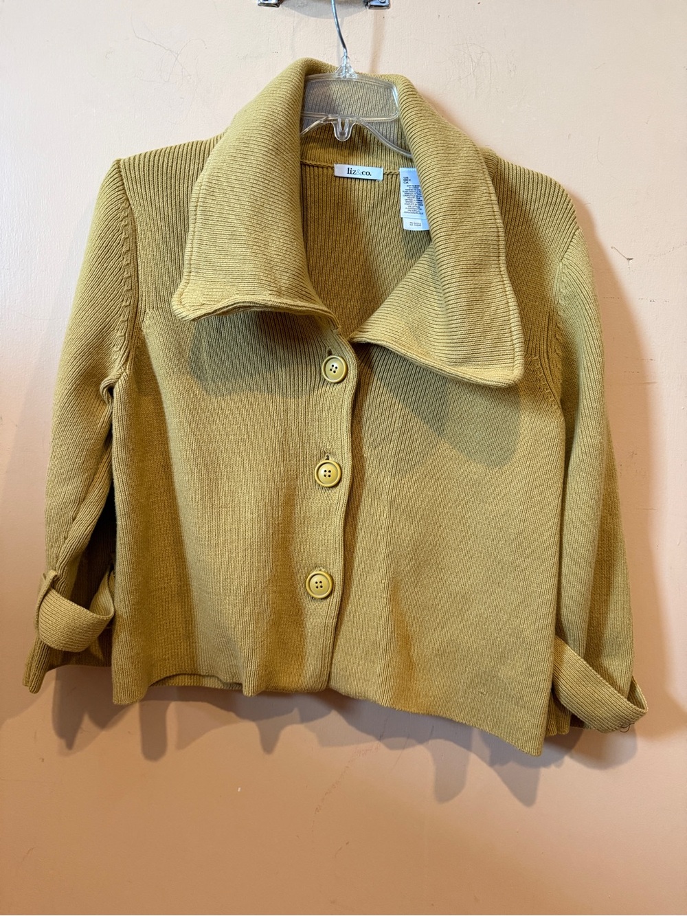 Liz &co  Ribbed Knit Cardigan in Mustard, Size L